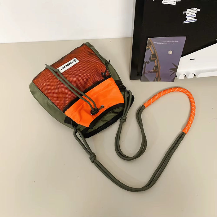 Workwear Style Shoulder Mobile Phone Bag Outdoor Sports Women'S Crossbody Bag Versatile Casual Drawstring Drawstring Contrasting Color Lightweight Bucket Bag