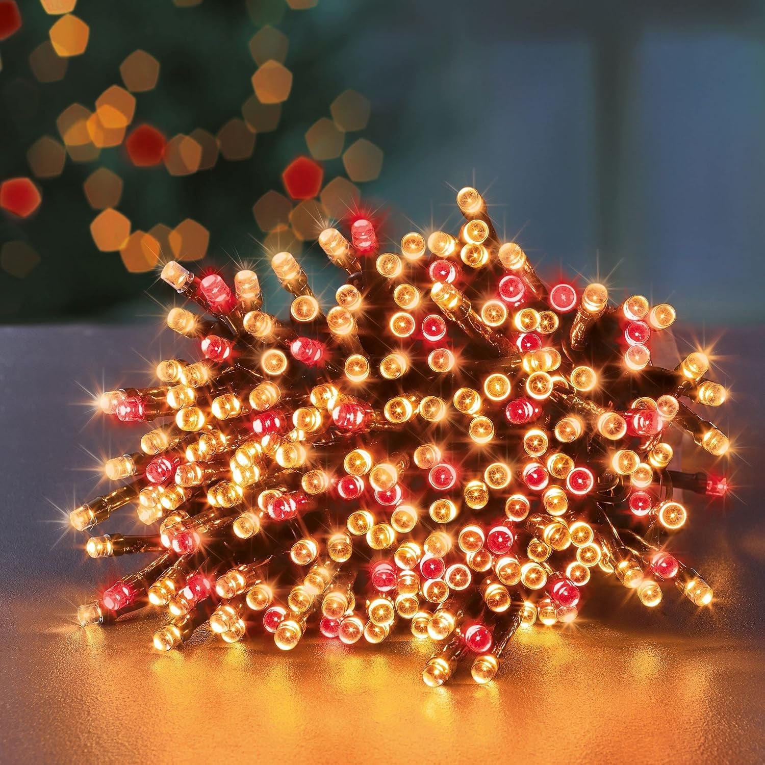 1000 LED 25M  Treebrights Christmas Tree Lights Timer Red & Vintage Gold