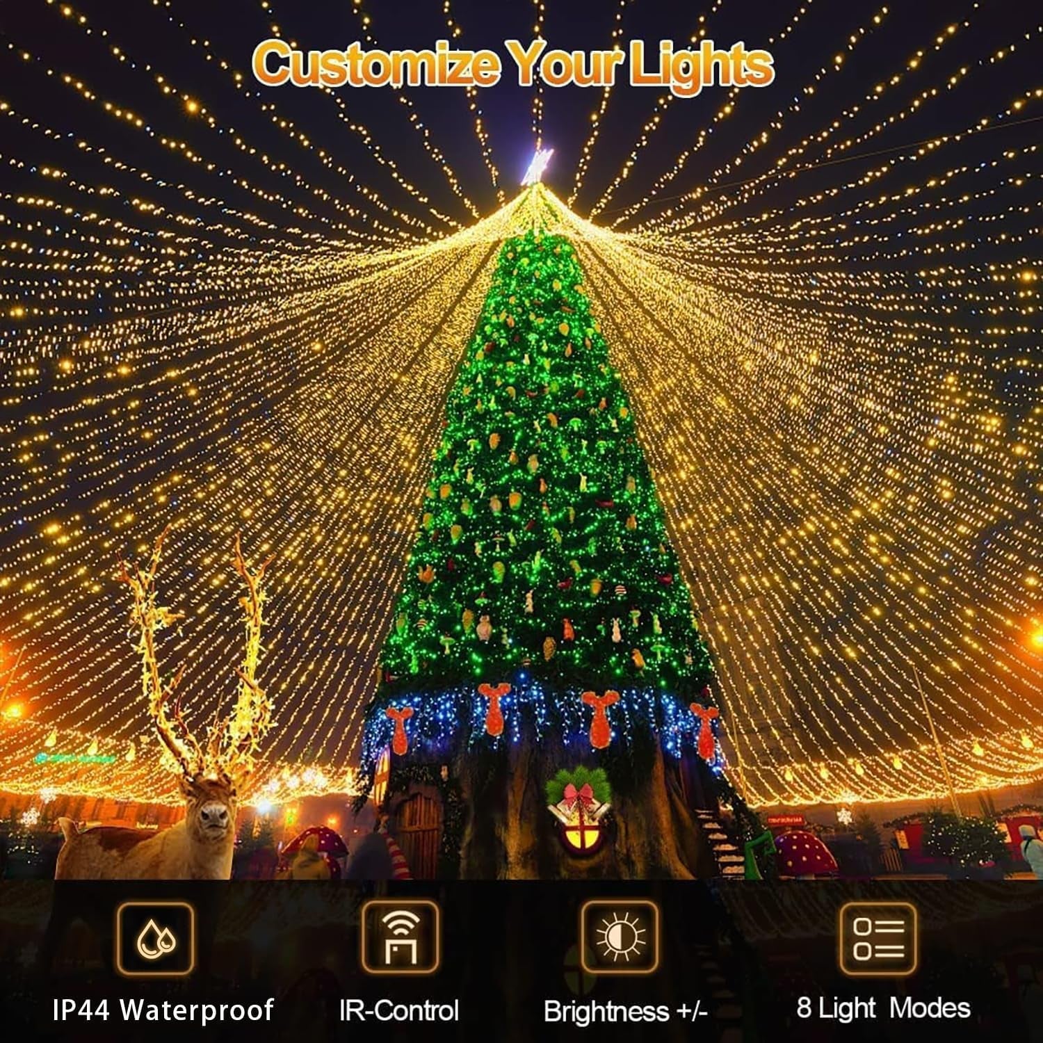 120M 1000 LED Fairy Lights Outdoor String Lights Plug in Extra Long Christmas Lights Waterproof with Remote Timer 8 Modes for outside Garden Patio Party Wedding Yard Tree Decorations Warm White