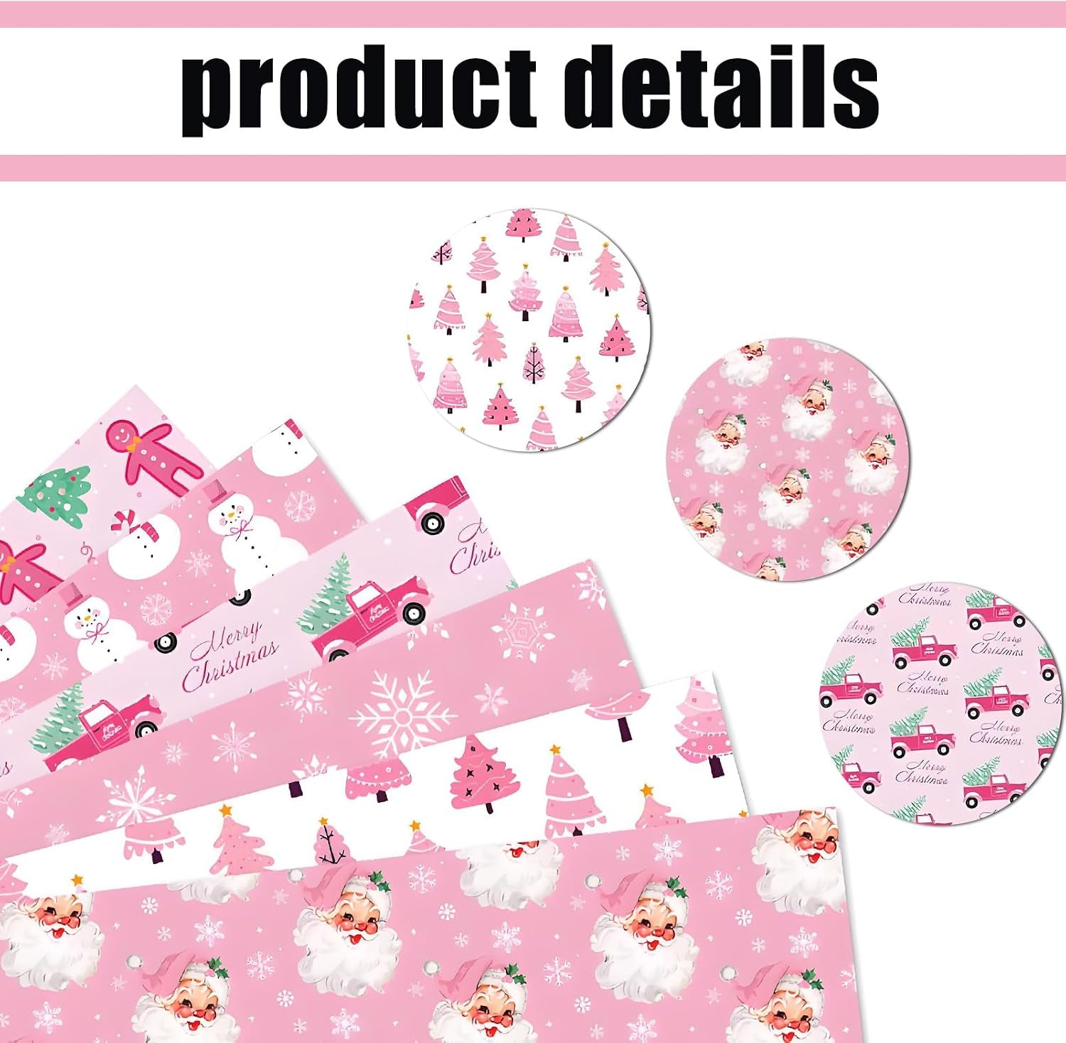 6Pcs Different Patterns Xmas Wrapping Paper + 3 Colored Ribbons Set, Cute Wrapping Paper Xmas Gift Wrap Supplies, Perfect for Holiday Presents, DIY Gift & Festive Packaging ﻿