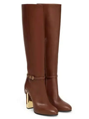 New Hollowed Out Thick  Knee High Boots
