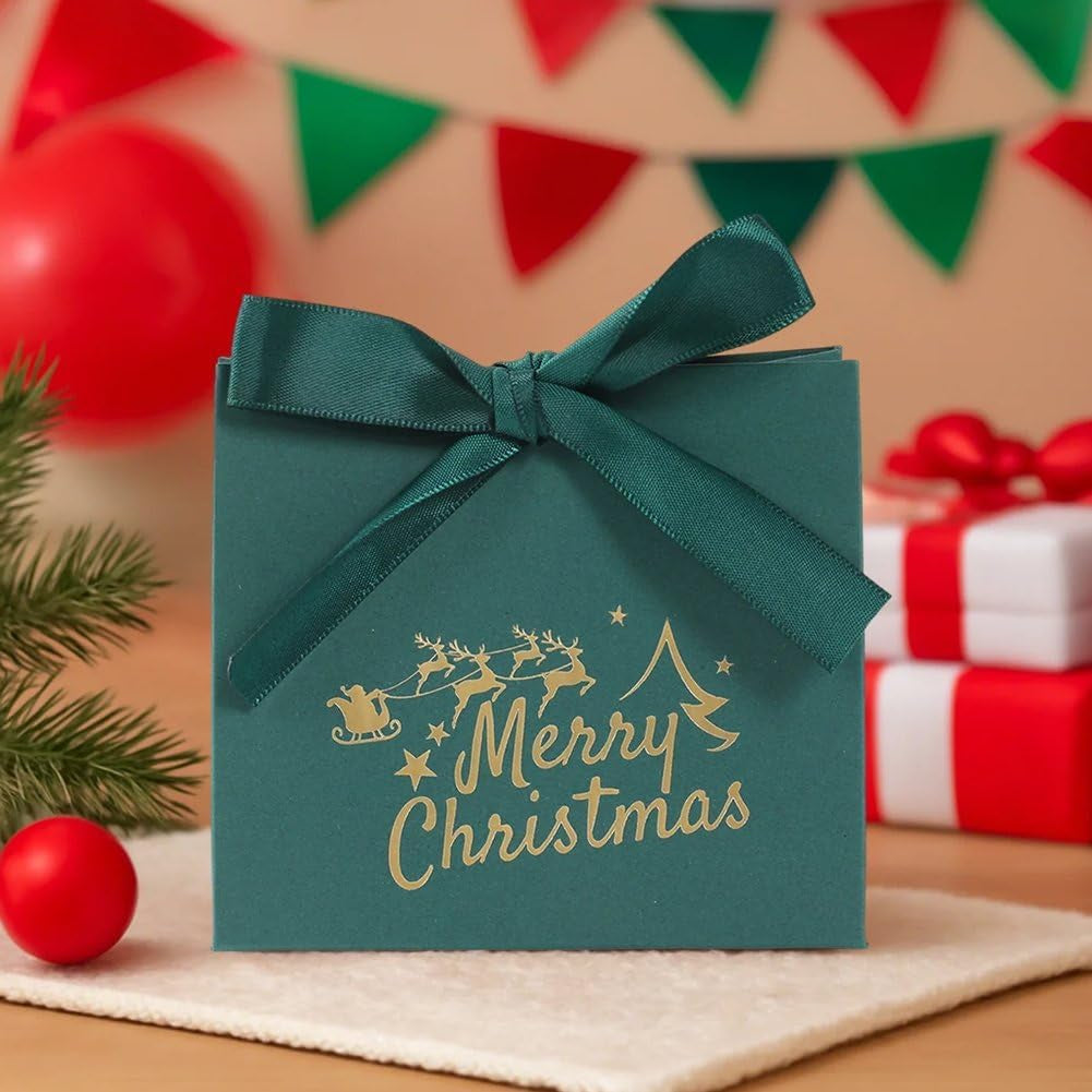 20Pcs Christmas Candy Boxes with Ribbon Goodie Paper Boxes Sweet Cases for Wedding Party New Year Accessories