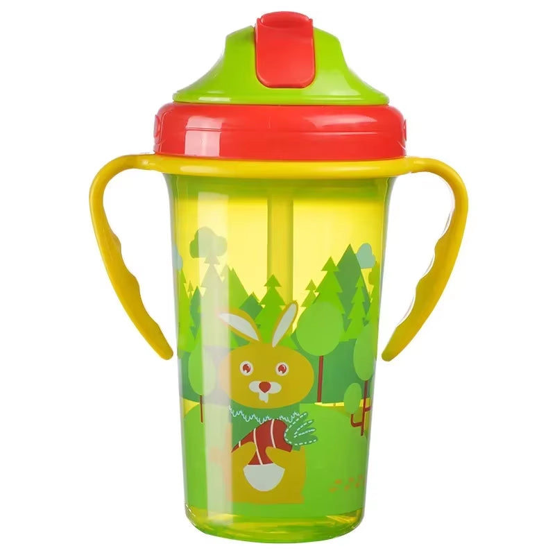 Cute Baby Feeding Cup with Straw BPA Free Portable Feeding Bottle Leak Proof with Handle Kids Training Baby Sippy Copos