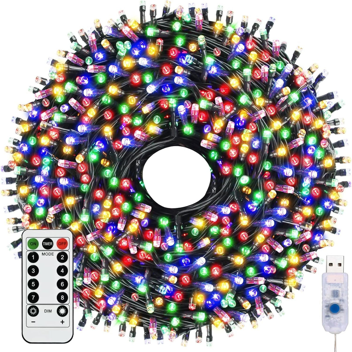 Fairy Lights & USB String Lights, 10M 100 Leds Copper Wire Light & Waterproof Outdoor Christmas Lights for Indoor Outdoor Lighting, Bedroom, Wedding Decor, Party, Christmas, Tree - Colourful
