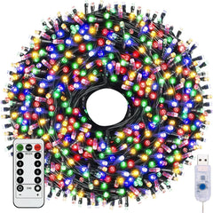 Fairy Lights & USB String Lights, 10M 100 Leds Copper Wire Light & Waterproof Outdoor Christmas Lights for Indoor Outdoor Lighting, Bedroom, Wedding Decor, Party, Christmas, Tree - Colourful