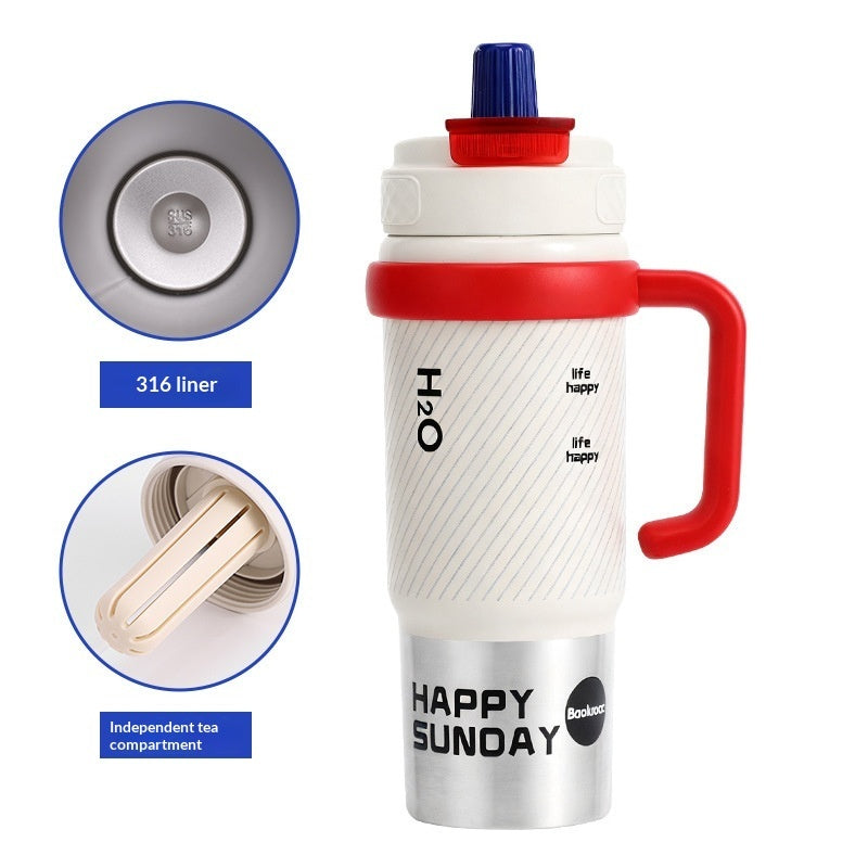 Ceramic-liner Insulated Mug Stainless-Steel Straw Ice-Resistant Bottle Large-Capacity Cup
