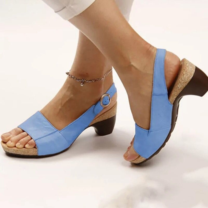 Medium Heel Thick Bottom Buckle Fish Mouth Sandals