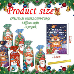 50Pcs Christmas Cellophane Candy Bags,Santa Snowman Elk Xmas Sweets Bag Loot Cookie Snack Treat Bag with Twist Tie,Wonder Wrap Gift Bag for Christmas Party Favor Supplies