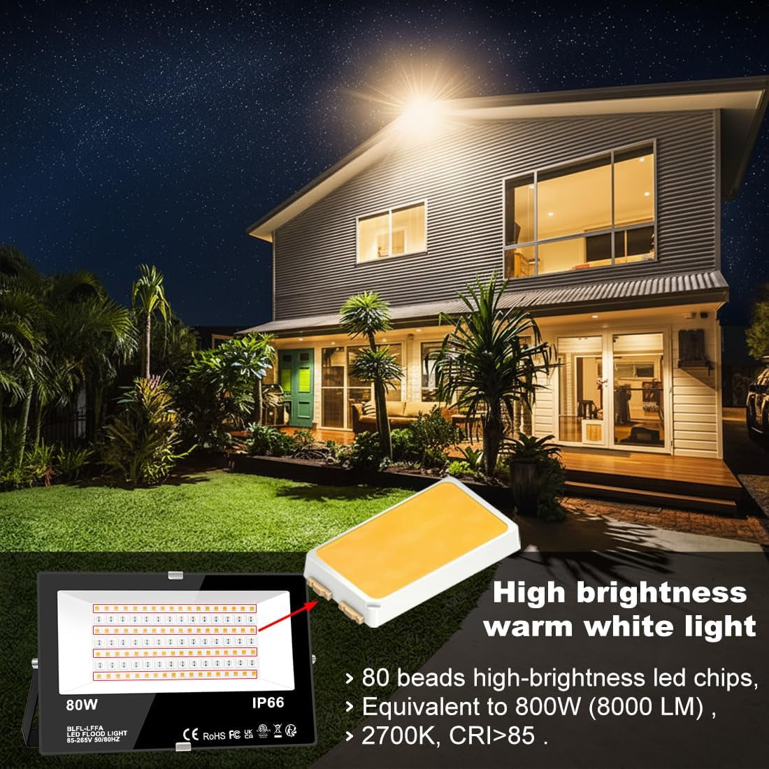 LED Floodlight Outdoor 800W, Smart RGB Flood Lights with APP Equivalent 8000LM, Colour Chaging - Warm White - Timing - Scene - IP66, UK 3-Plug, 2 Pack