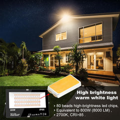 LED Floodlight Outdoor 800W, Smart RGB Flood Lights with APP Equivalent 8000LM, Colour Chaging - Warm White - Timing - Scene - IP66, UK 3-Plug, 2 Pack