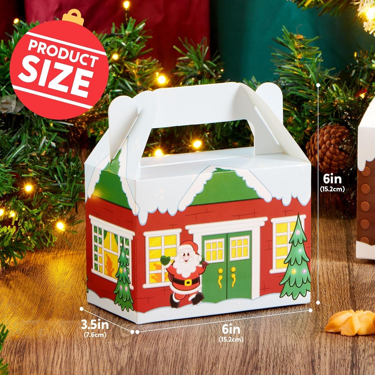 24 PCS 3D Christmas House Cardboard Treat Boxes for Holiday Xmas Goody Gift, Goodie Paper Boxes, School Classroom Party Favor Supplies, Candy Treat Cardboard Cookie Boxes