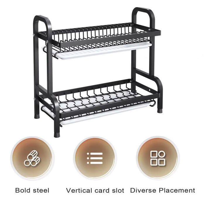Dishes Storage Rack Stainless Steel Dish Rack Stainless Steel Kitchen Dish Rack with Utensil Storage Hook Waterproof for Bowls