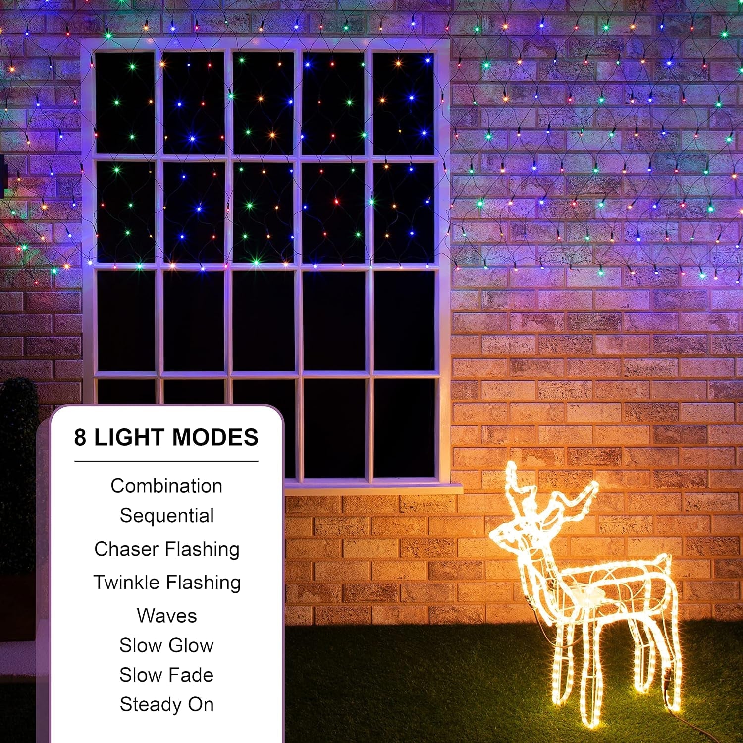 77820 180 LED Multi-Coloured Christmas Net Lights/Curtain Style Window Lights / 8 Different Modes/Mains Powered/Indoor and Outdoor / 1.8 X 1.2M