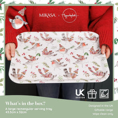 Tipperleyhill Large Rectangle Serving Tray, 43.5Cm X 32Cm Melamine Kitchen Tray, Perfect for Dinner and Drinks, Suitable for All Occasions, Christmas Robin Themed Collection, Ideal for Gifting