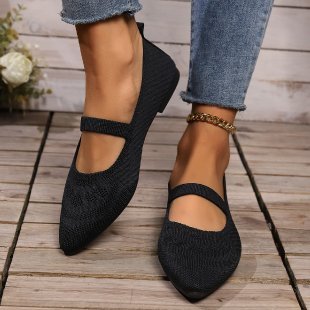 Flyknit Pointed Flat Bottom Pumps Women's Low-cut Shoes