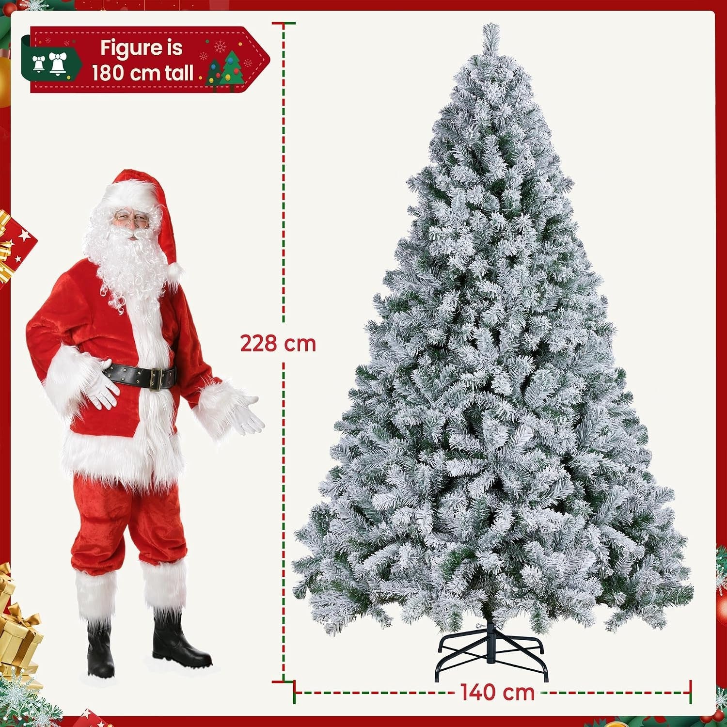 7.5Ft Snow Flocked Artificial Tree, Foldable Stand, Green & White