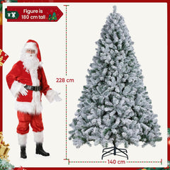 7.5Ft Snow Flocked Artificial Tree, Foldable Stand, Green & White