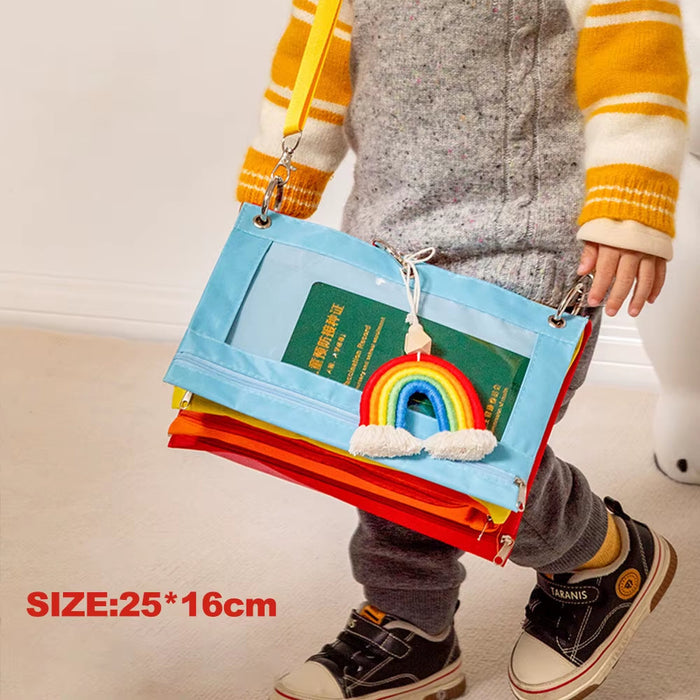 Cute Rainbow Seven Color Storage Bag Stationery Bag Hangable Children Sorting Bag Transparent Oxford Fabric Bag