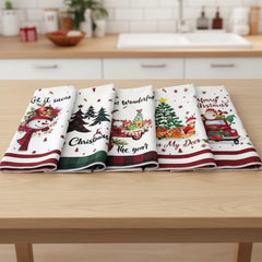 5PCS Christmas Tea Towels,Christmas Tea Towels for Kitchen, Winter Absorbent Dish Towel Housewarming Animal Decorative Hand Towel for Dining Home, Kitchen Decor (30 * 36Cm)