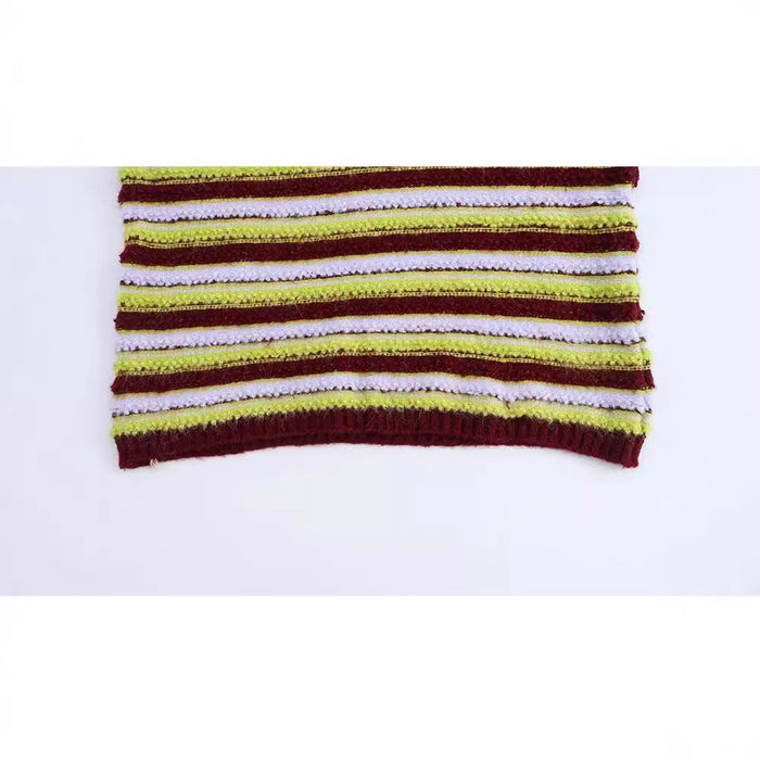 Retro loose lazy contrasting striped looped sweater