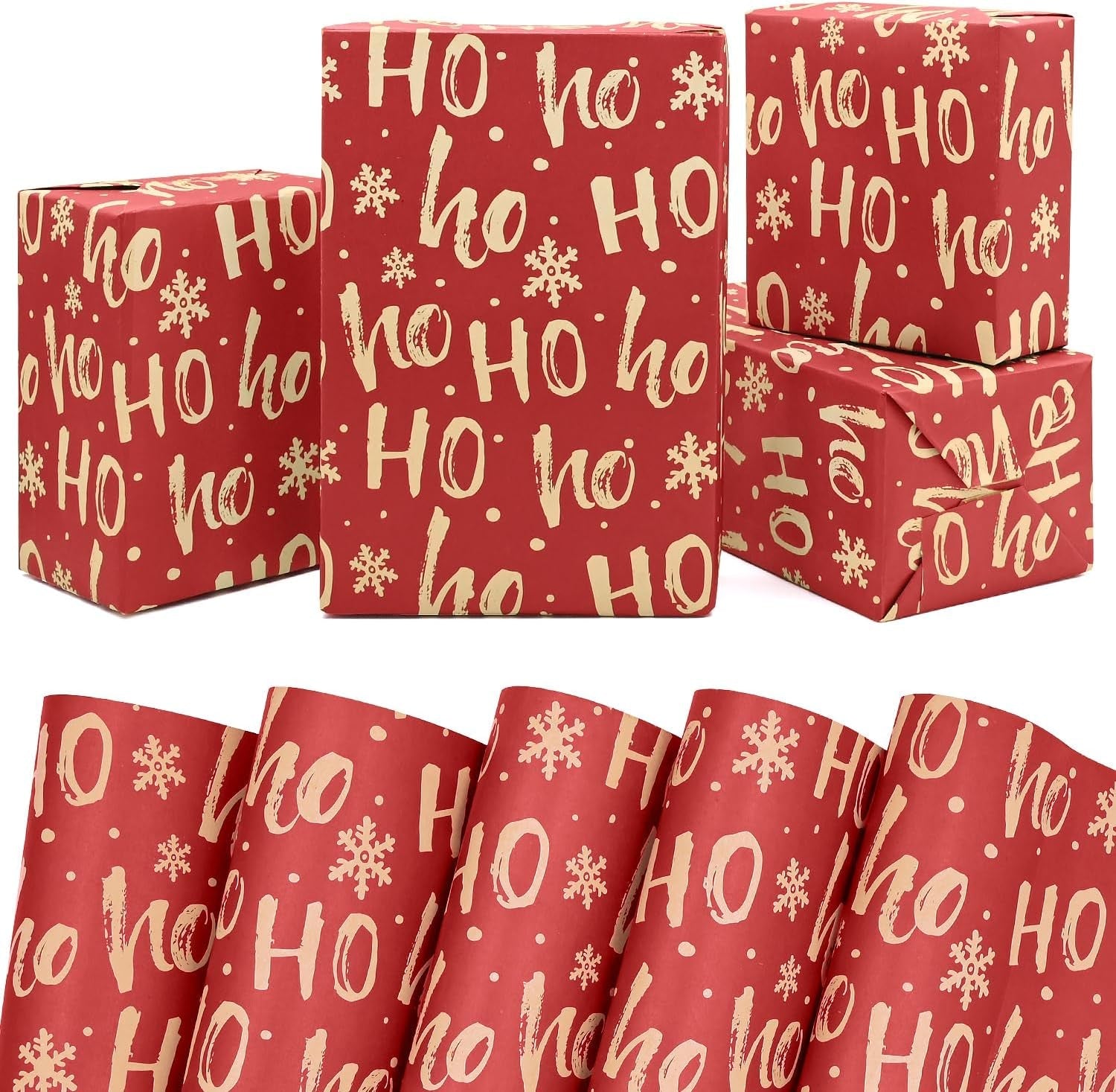 Red Christmas Wrapping Paper Sheets,50 * 70Cm Ho Xmas Wrapping Paper Kraft Paper Perpect for Christmas(5 Sheets)