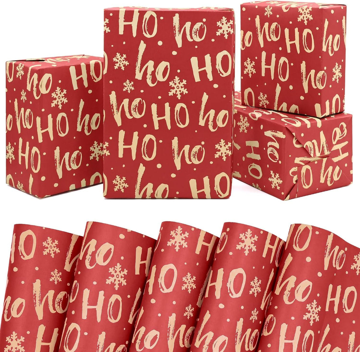 Red Christmas Wrapping Paper Sheets,50 * 70Cm Ho Xmas Wrapping Paper Kraft Paper Perpect for Christmas(5 Sheets)