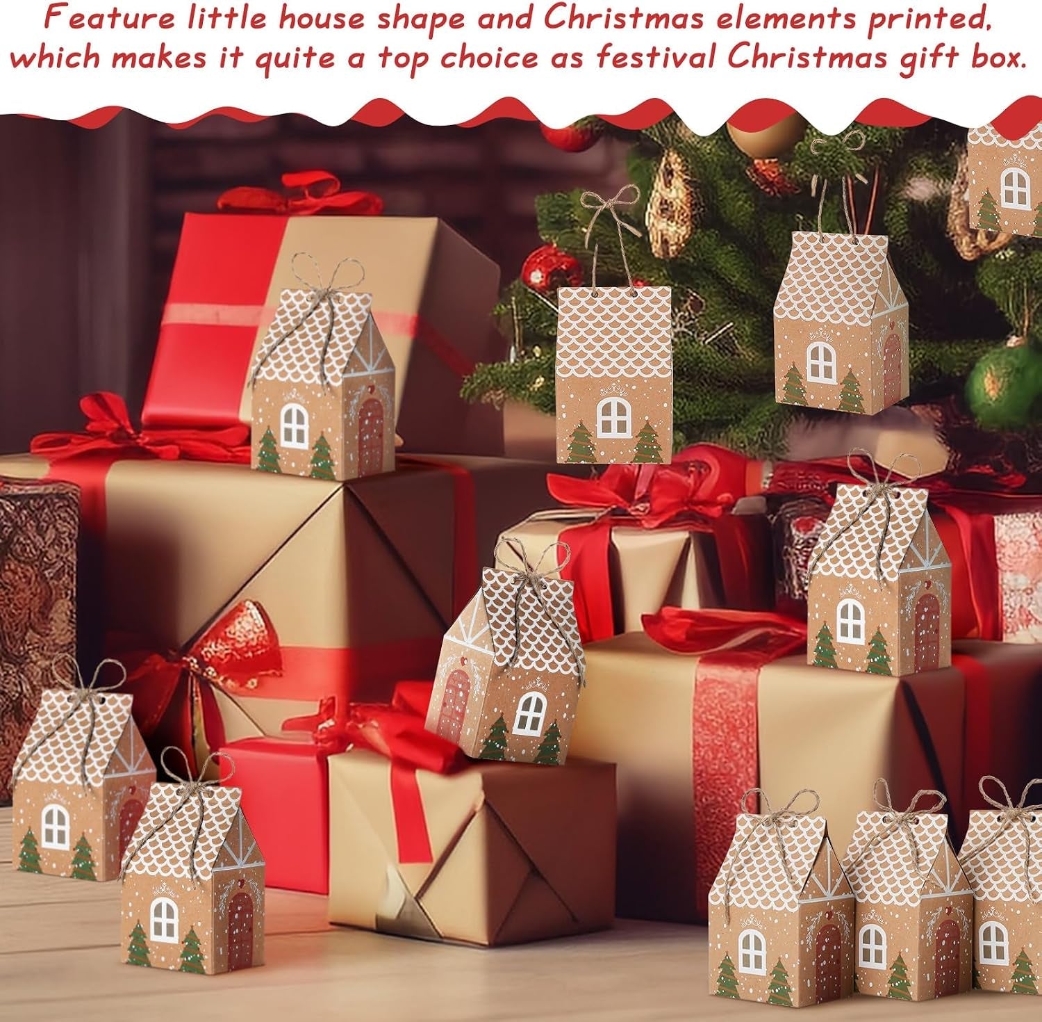 Christmas Party Gift Boxes, Kraft Paper Candy Boxes, Christmas Favour Bags, 50 Pieces