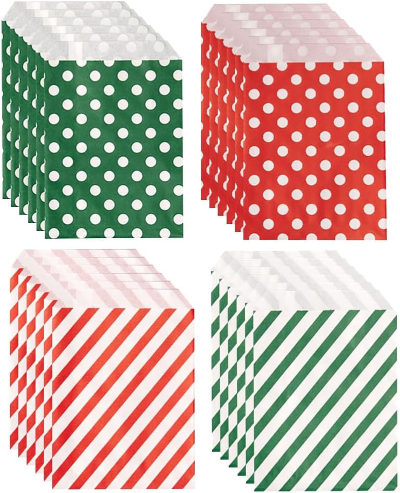 96 Pcs Small Christmas Paper Treat Bags Candy Buffet Bags Flat Cookie Bags Sleeves for Packaging Doughnut Bags for Holiday Party Favor Bags