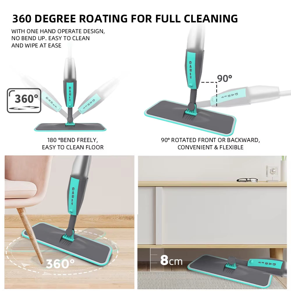 Magic Floor Cleaning Sweeper Brooms with Microfiber Pads 360° Rotation Flat Spray Floor Mop Broom for Cleaning Home Spin Mop