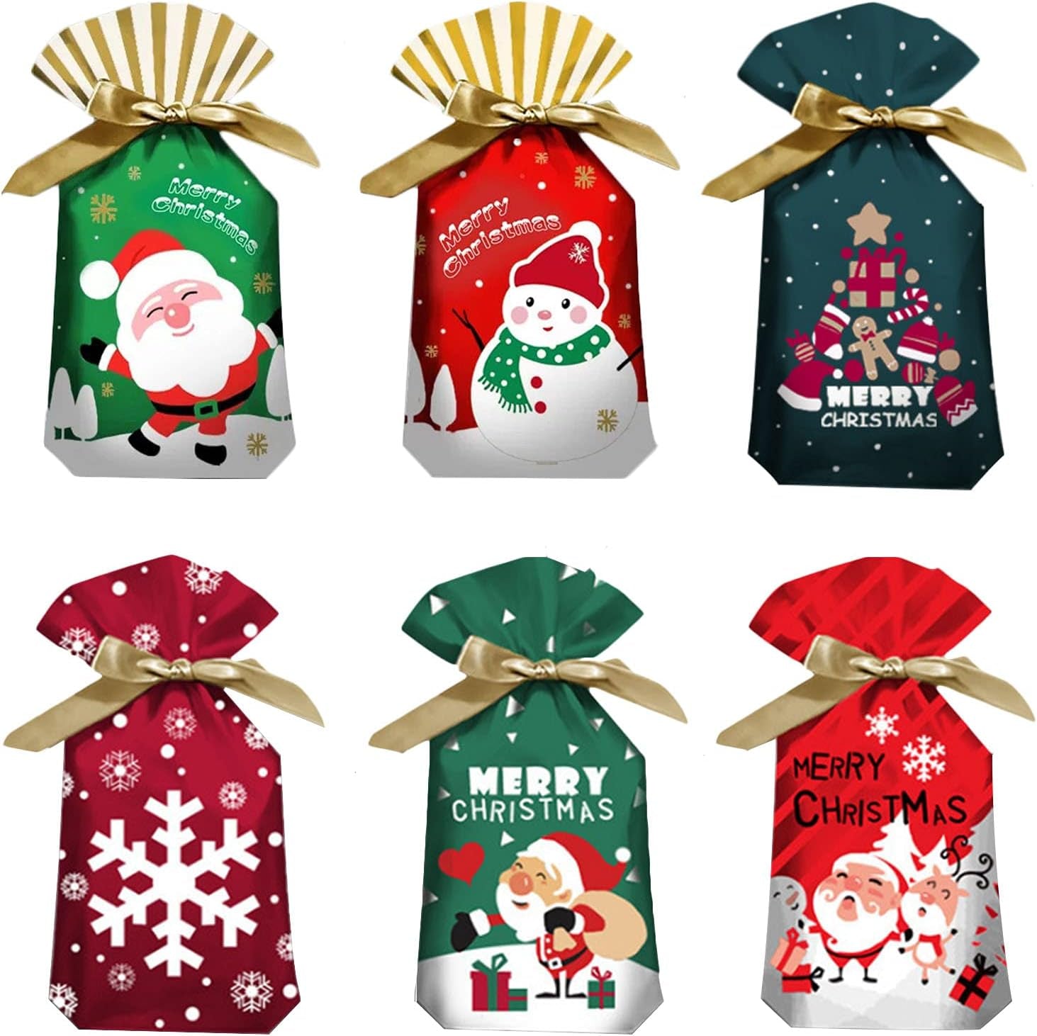 Christmas Wrapping Drawstring Gift Bags,30 Packs Xmas Candy Treat Cookie Bags with Drawstring (5.9Inx9In) Christmas Party Birthday Engagement Holiday Presents Bags