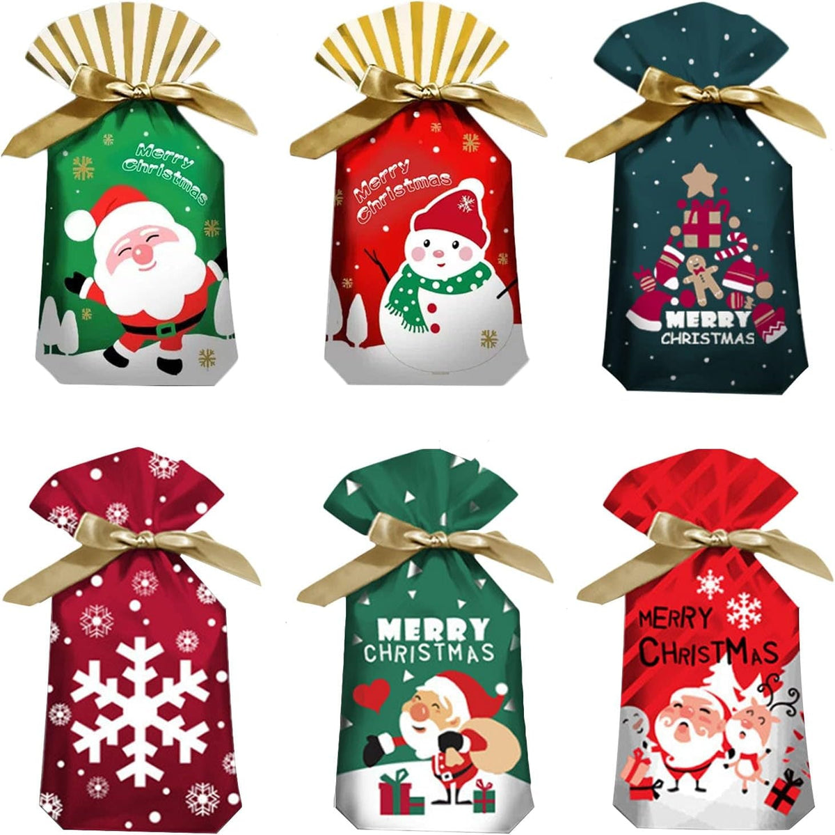 Christmas Wrapping Drawstring Gift Bags,30 Packs Xmas Candy Treat Cookie Bags with Drawstring (5.9Inx9In) Christmas Party Birthday Engagement Holiday Presents Bags