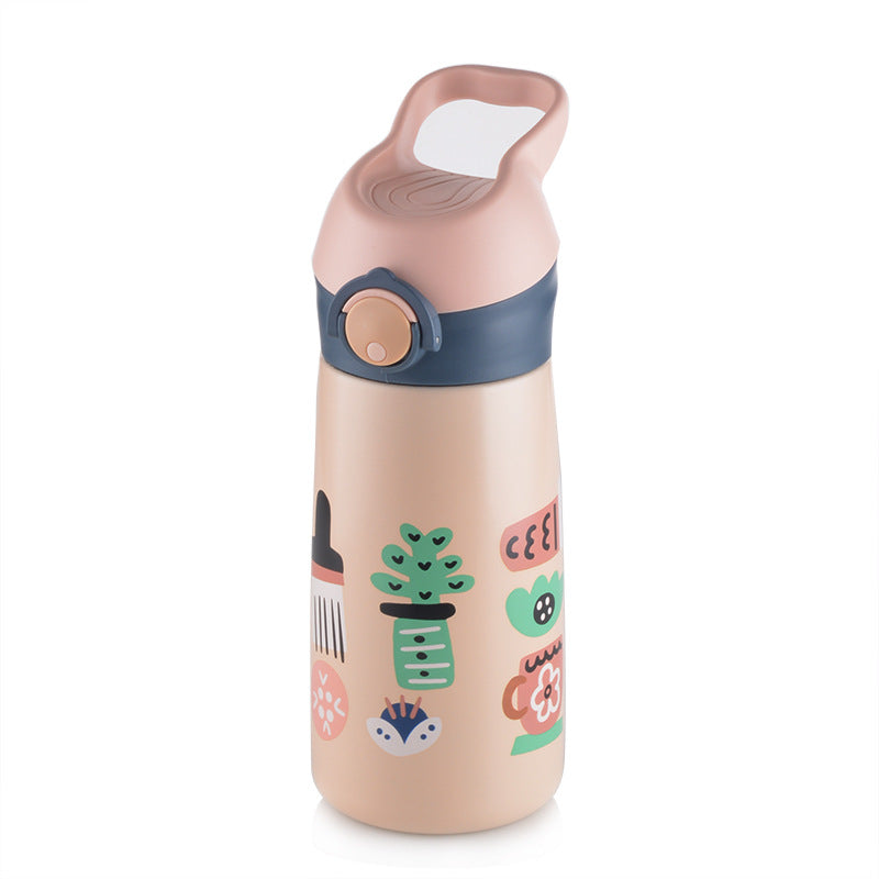 Cartoon-style Portable 16-oz Stainless Steel Straw Cup For Kids