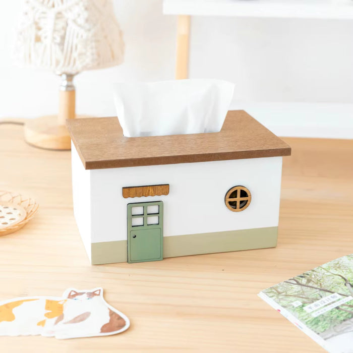 Cute Wooden Tissue Box Creative Fairy Tale House Napkin Holder Organizer Paper Box Container Home Living Room Table Decoration