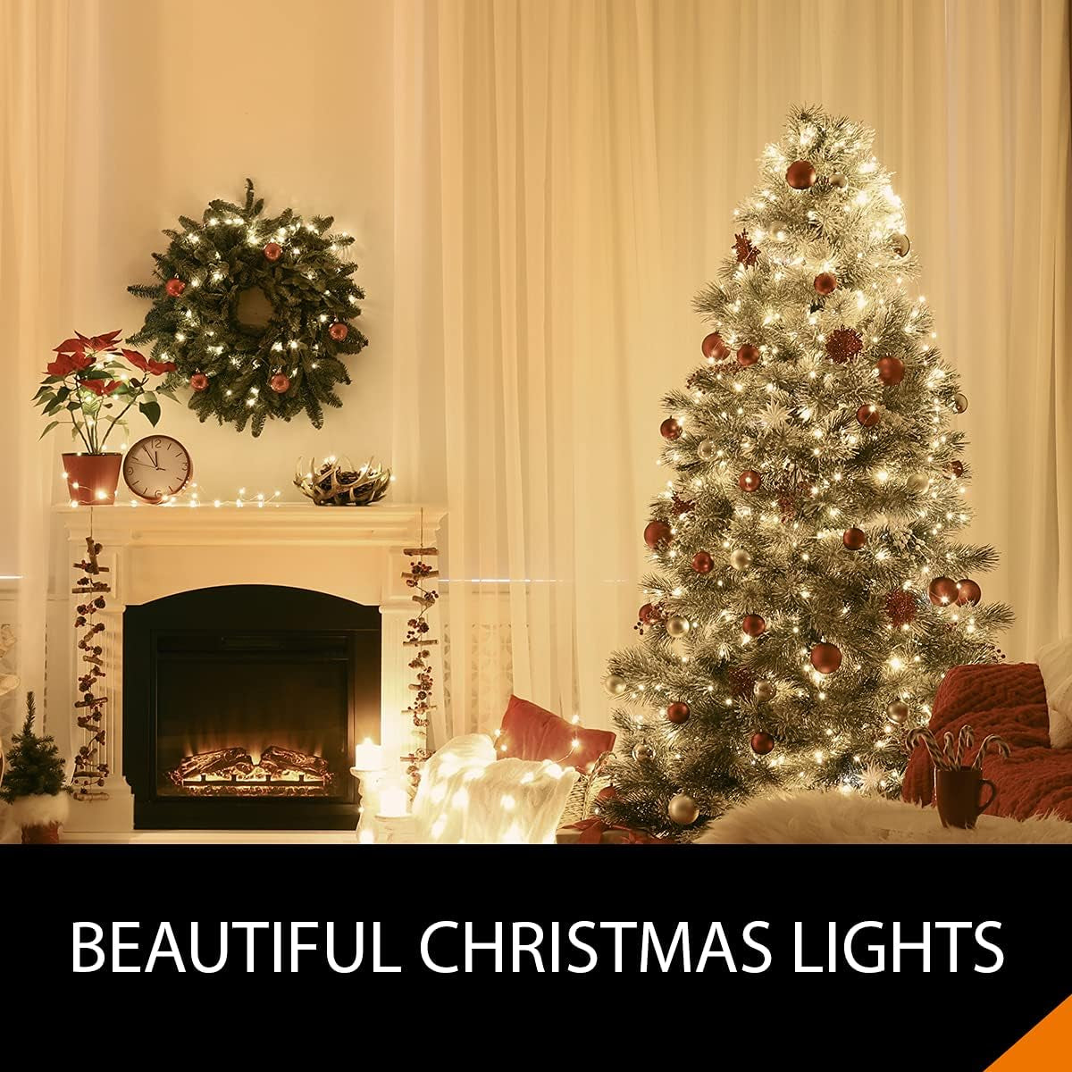Christmas Lights 100 LED 10M, Warm White, Mains Powered Clear Cable