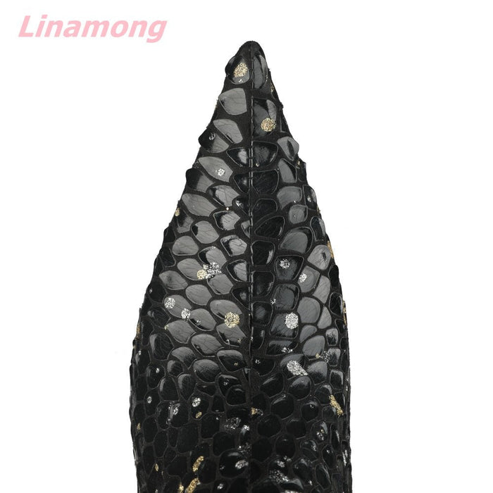 Women Bling Boots Pointed Toe Thin High Heel Side Zipper