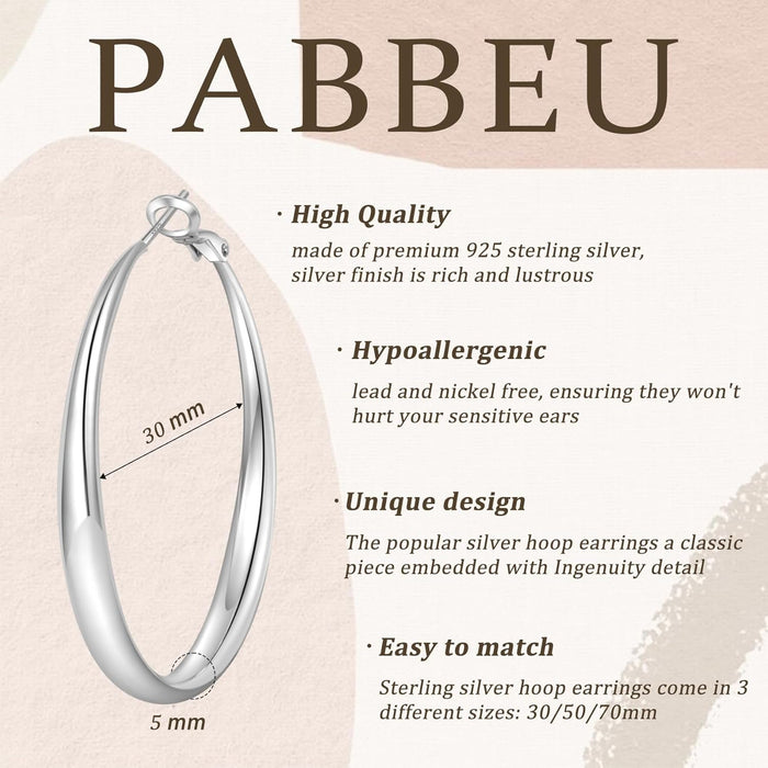 Silver Hoops Earrings for Women Hypoallergenic Large Sterling Silver Hoop Earrings Big 925 Silver Hoop Earrings 5Mm Width Lightweight Silver Earrings for Women Girls 30/50/70Mm