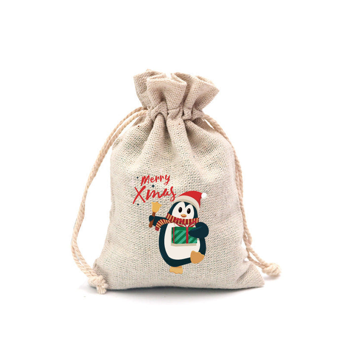 Christmas Cotton Drawstring Colorful Cartoon Gift Bag
