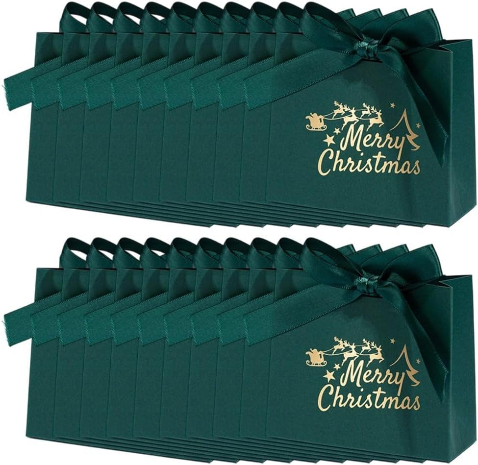 20Pcs Christmas Candy Boxes with Ribbon Goodie Paper Boxes Sweet Cases for Wedding Party New Year Accessories