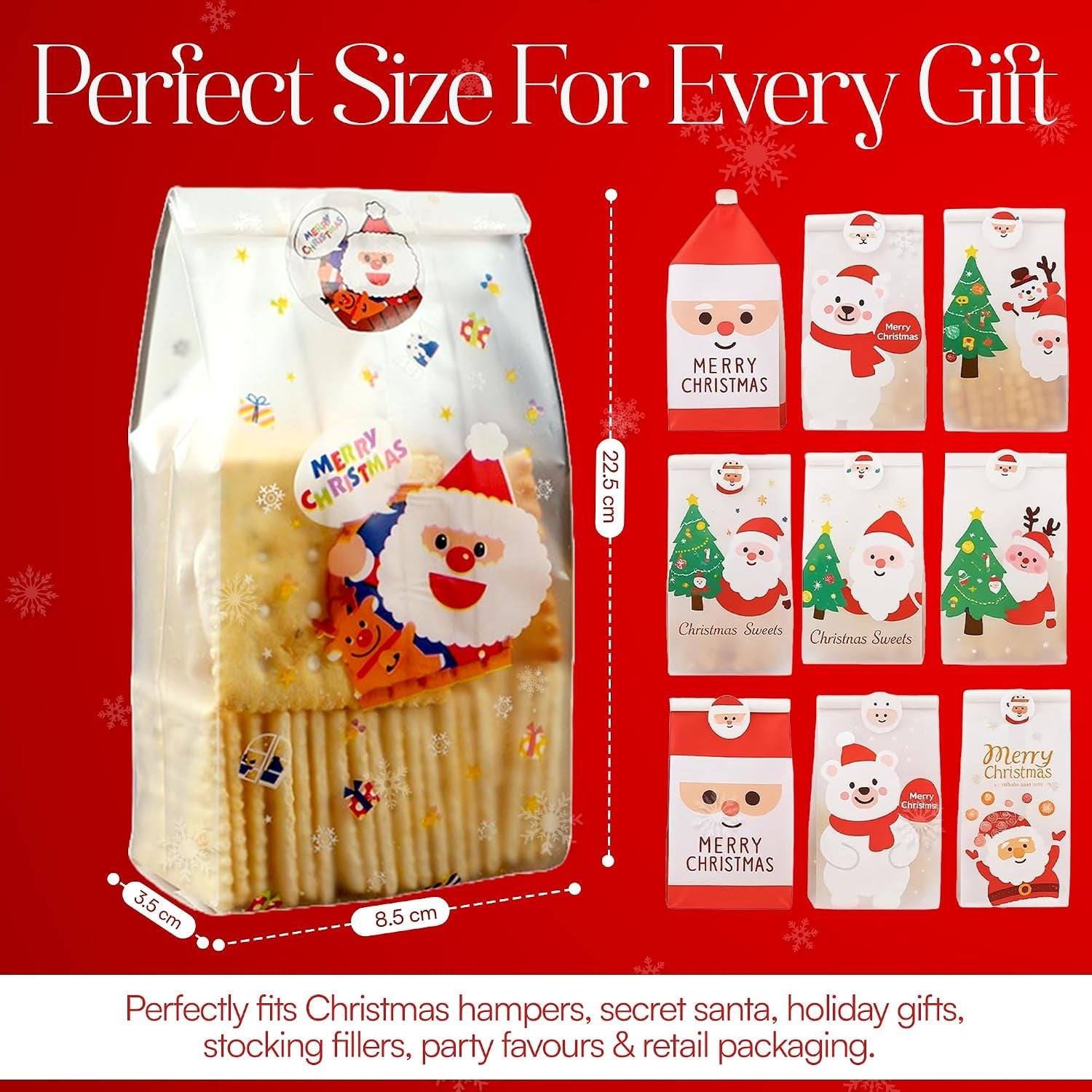 Christmas Gifting Bags 10 Pack – Assorted Xmas Wrapping Bags for Small Gifts, Stocking Fillers, Cookies, Popcorn & Secret Santa Presents – Reusable Christmas Snack Gift Party (Sticker Not Included)