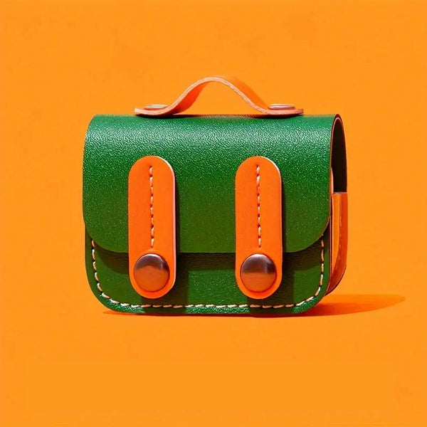 Solid-color Green And Orange Case For Bluetooth Wireless Earphones