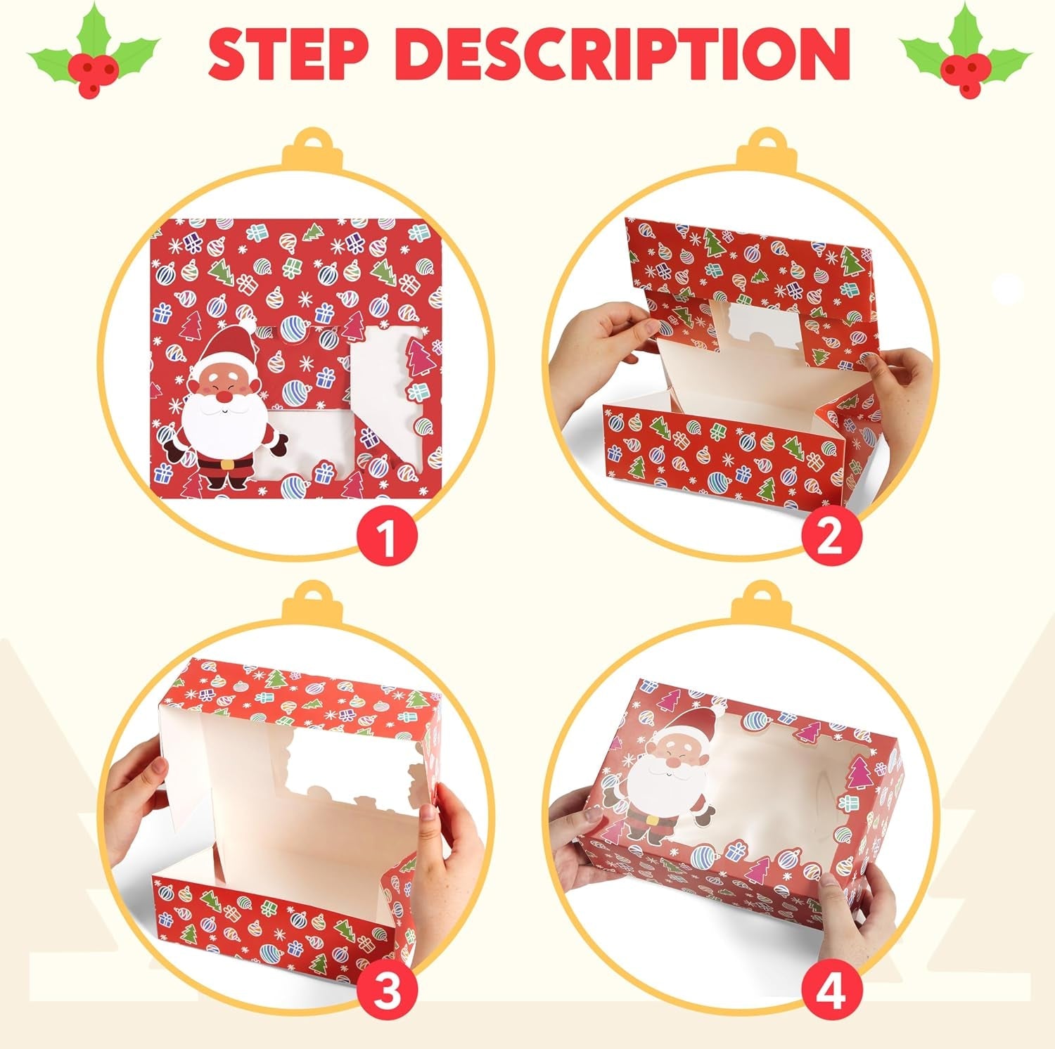 12 PCS Christmas Cookie Boxes for Gift Giving, 8.75" X 5.75" X 2.75" Bakery Treat Boxes Containers with Window for Xmas Holiday Birthday Party Pastries, Cupcakes, Brownies, Donuts, Baked Goods