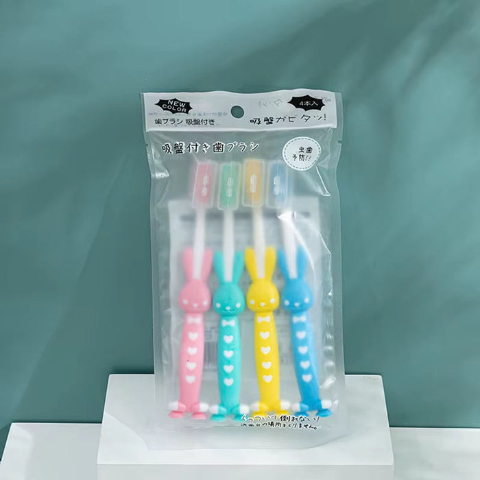 SMGSLIB 4Pcs Children'S Soft Toothbrush Cute Bear and Rabbit Brush Dental Care Baby Toothbrushes with Suction Cup Oral Items