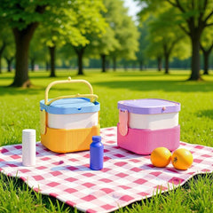 Childrens Portable Double-Layer Lunch Box With Handles For Picnics And Camping