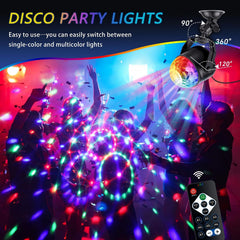 Disco Lights, Party Lights, 360°Rotation Sound Activated, LED Mini Disco Balls with Remote Control, 3W RGB, Portable Strobe Light for Birthday, Family, KTV, Halloween Christmas Decorations, 2 Packs