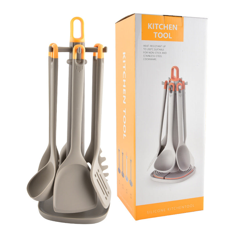 Silicone Kitchenware Frying Spatulas Soup Ladles Strainers Brushes And A Utensil Rack
