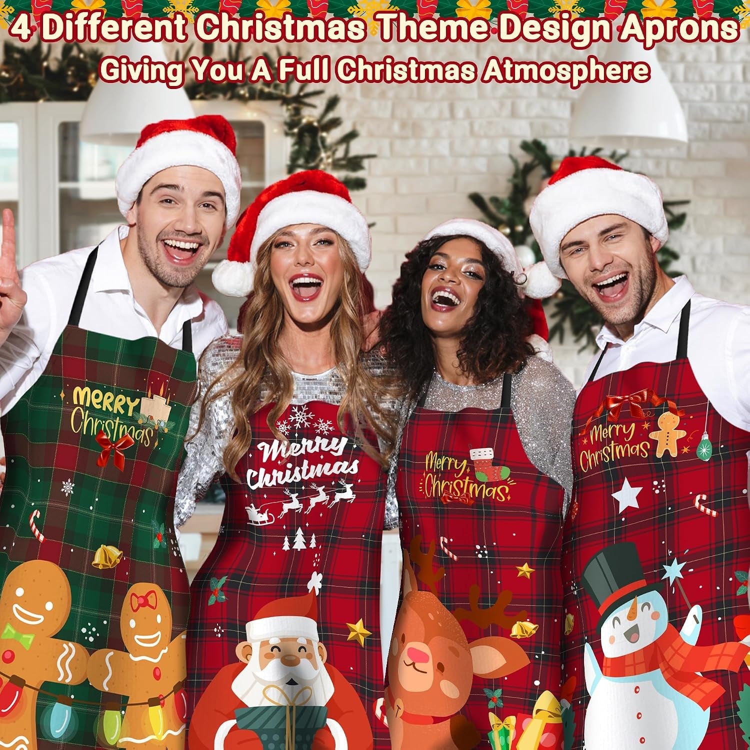 4 Pack Funny Christmas Chef Bib Aprons for Women Men Waterproof Ideal Gift