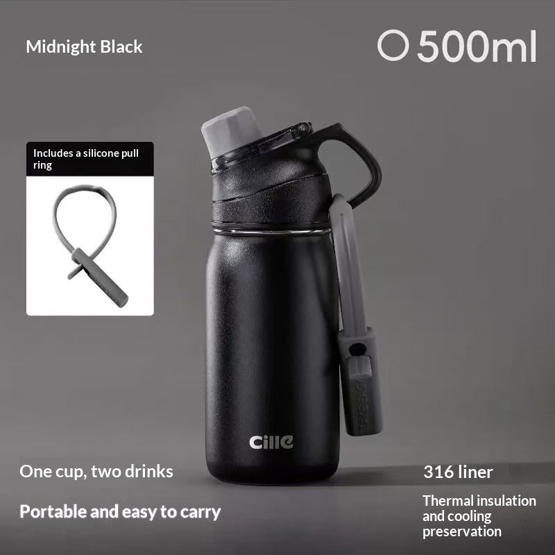 Portable Handheld Insulated Stainless Steel Car Mug Sports Water Bottle