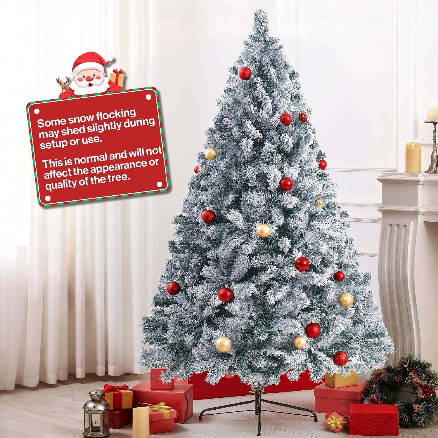 6Ft Snow Flocked Artificial Christmas Tree with 926 Tips Realistic Holiday Premium Full Winter White Pine Xmas Tree, Full Appearance Snowy Easy Assembly with Sturdy Metal Stand 180Cm