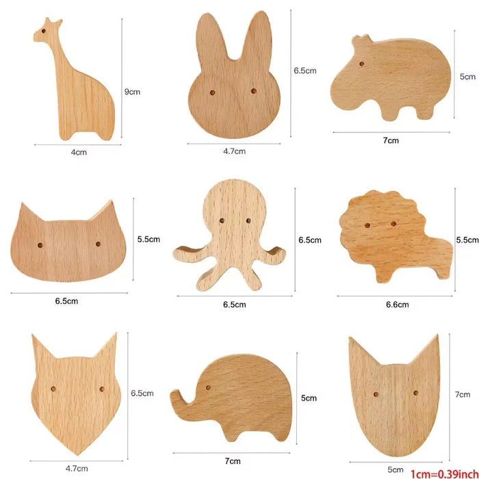 1Pcs Animal Wooden Hooks Cute Room Decor Hook Wall Keychain Coat Hook Home Door Wood Hook Hanger Kitchen Accessories Gadget