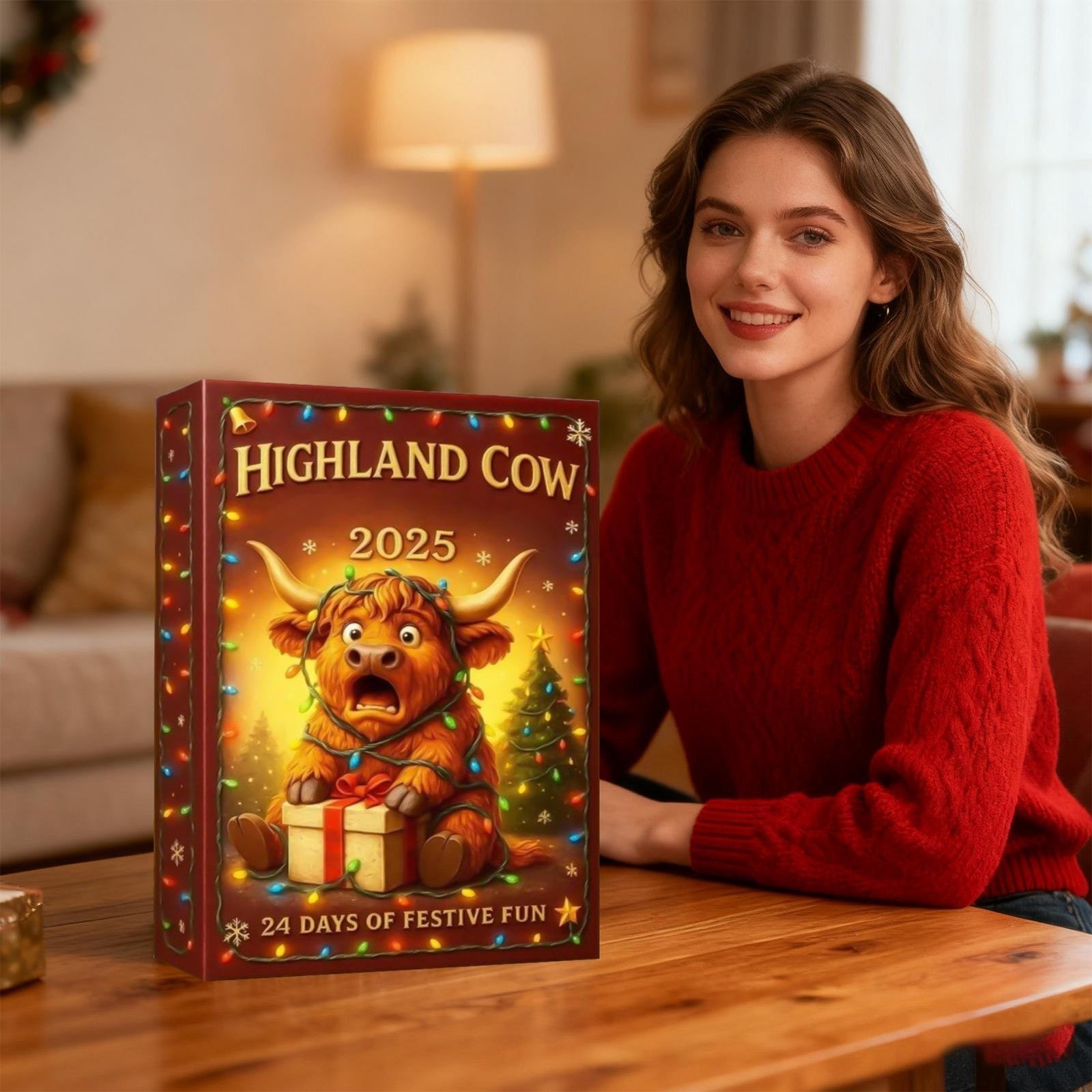 2026 Highland Cow 2D Acrylic Advent Calendar Gift 24 Days Christmas Countdown